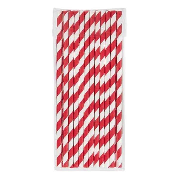 Kırmızı Çizgili Beyaz Kağıt Pipet 6mmx19,7cm