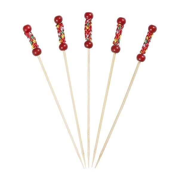 Dekoratif Kırmızı Örgülü Bambu Kürdan 12 cm