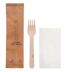 Kraft Kağıt Ambalajlı Tahta Çatal Peçete Seti 50'li