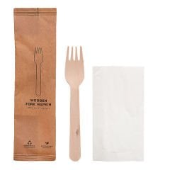 Kraft Kağıt Ambalajlı Tahta Çatal Peçete Seti 50'li