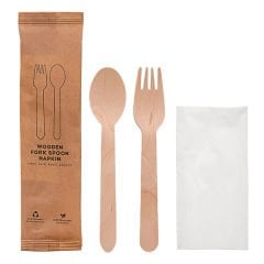 Kraft Kağıt Ambalajlı Tahta Çatal Kaşık Seti 50'li