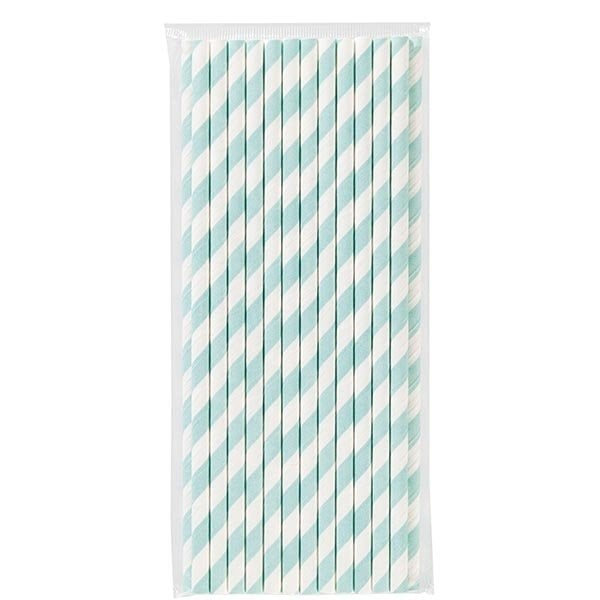 Turkuaz Çizgili Beyaz Kağıt Pipet 6mmx19,7cm