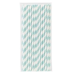 Turkuaz Çizgili Beyaz Kağıt Pipet 6mmx19,7cm
