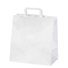 Yeni Beyaz Kraft Çanta Düz Saplı Büyük Boy 16x27x28cm 80 gr
