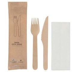 Kraft Kağıt Ambalajlı Tahta Çatal Bıçak Seti 50'li